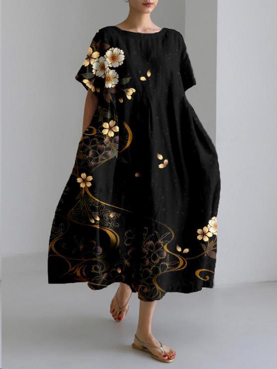 Genevieve Women's Floral Midi Dress – Lightweight Round Neck Summer Dress