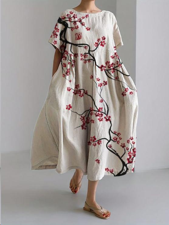 Genevieve Women's Floral Midi Dress – Lightweight Round Neck Summer Dress