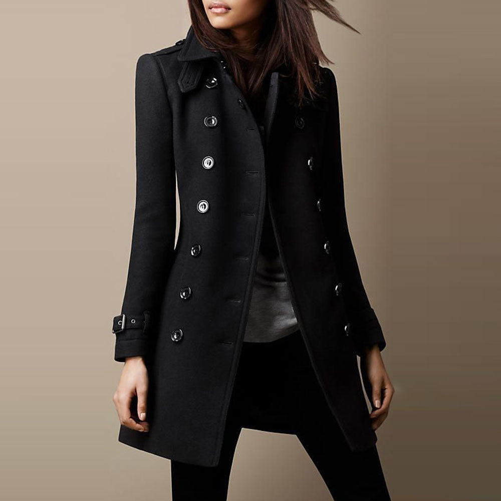 Ottilie Women's Long Wool Coat – Tailored Fit, Warm Lining & Elegant Design