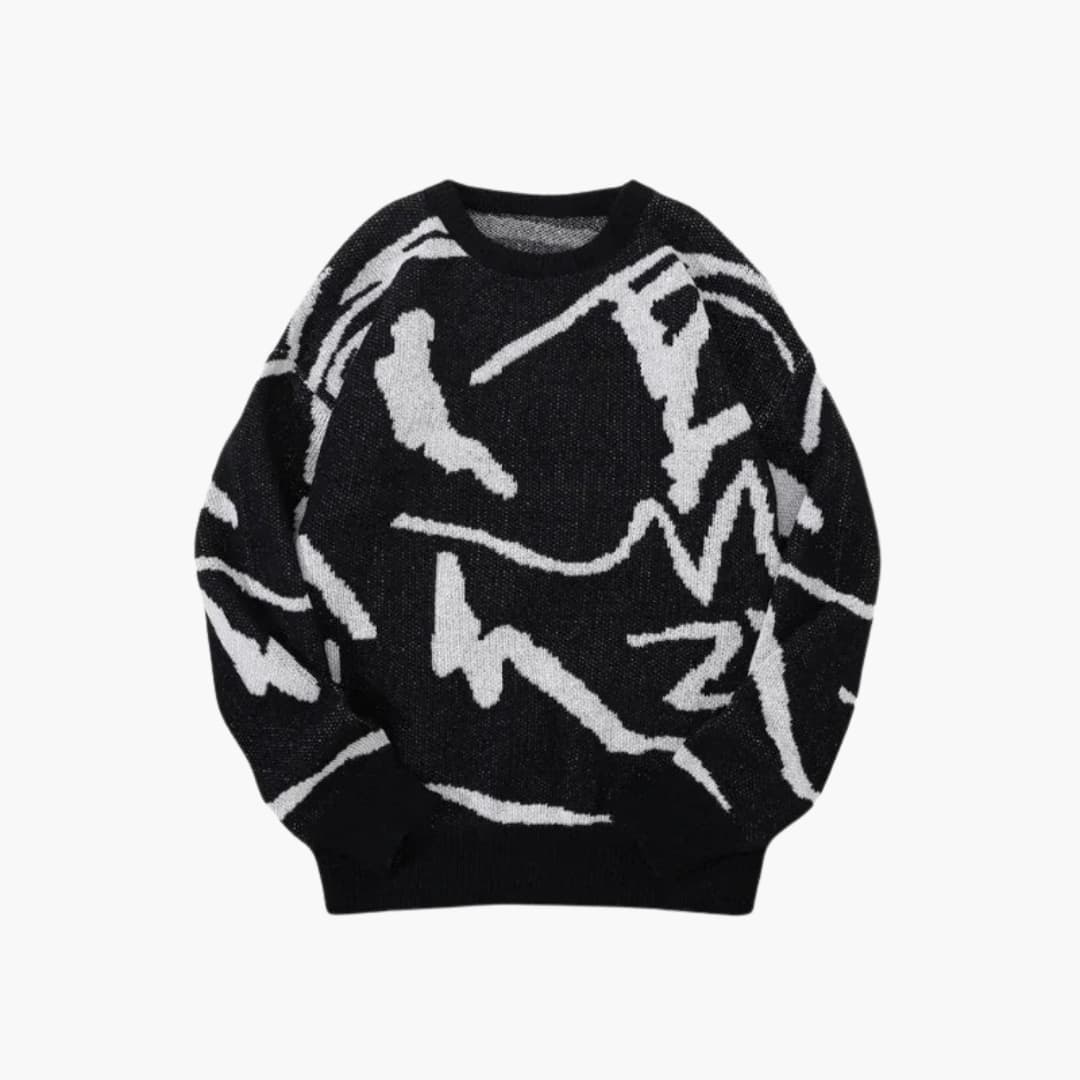 Tristan Men's Knit Jumper – Abstract Pattern Crew Neck Winter Sweater