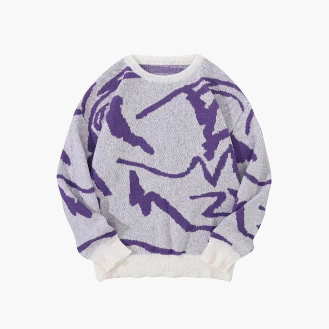 Tristan Men's Knit Jumper – Abstract Pattern Crew Neck Winter Sweater
