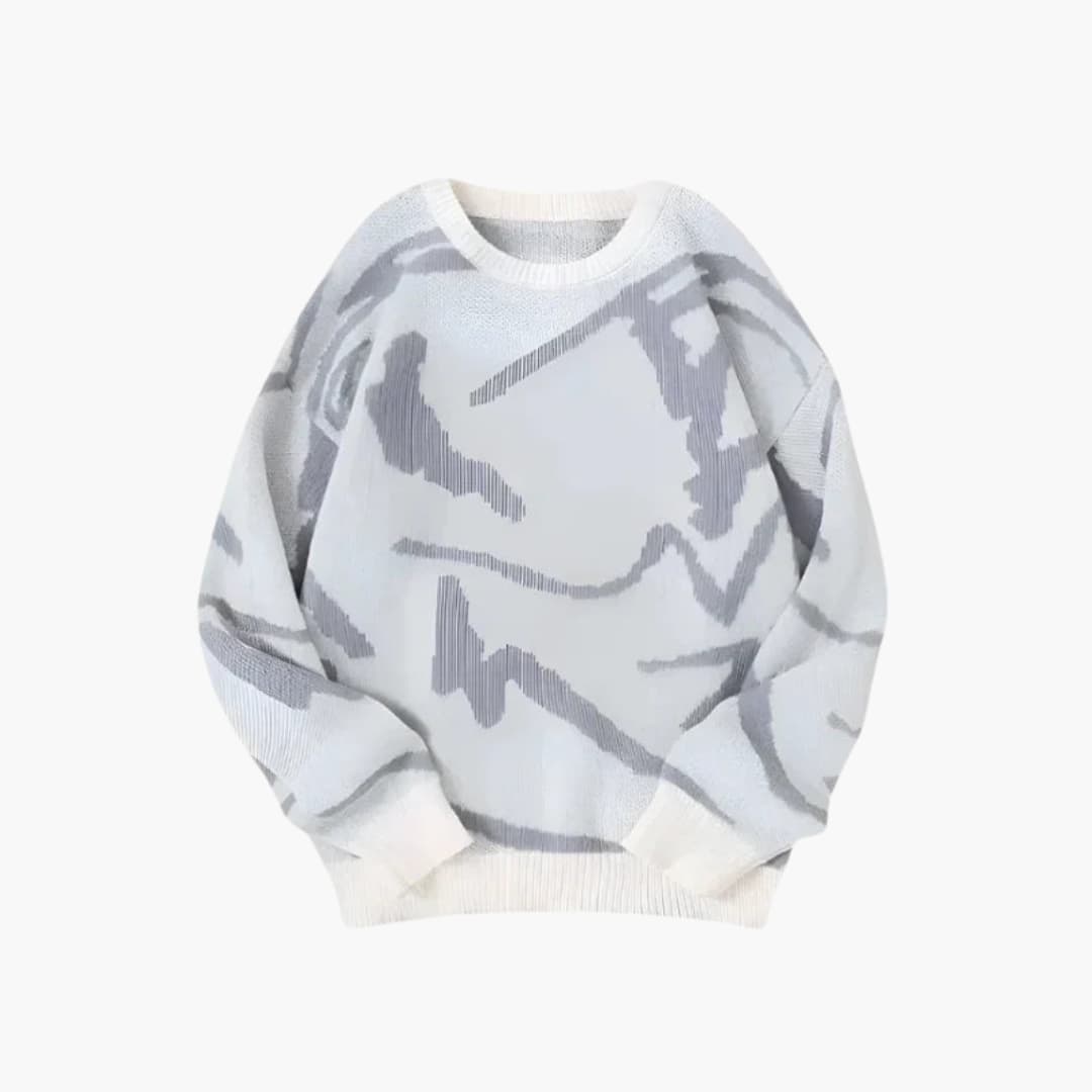 Tristan Men's Knit Jumper – Abstract Pattern Crew Neck Winter Sweater