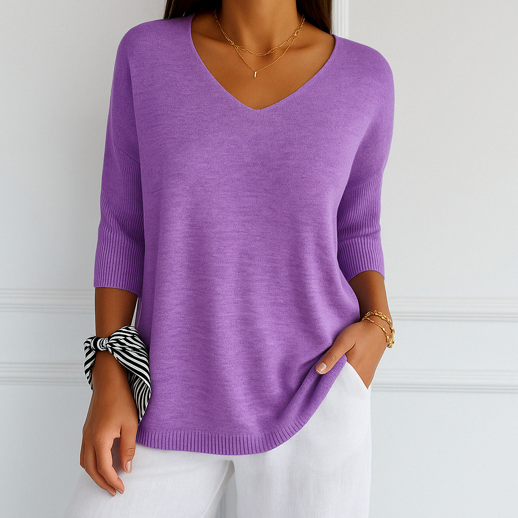 Josephine Women's V Neck Jumper – Fine Knit Soft Long Sleeve Lightweight Sweater