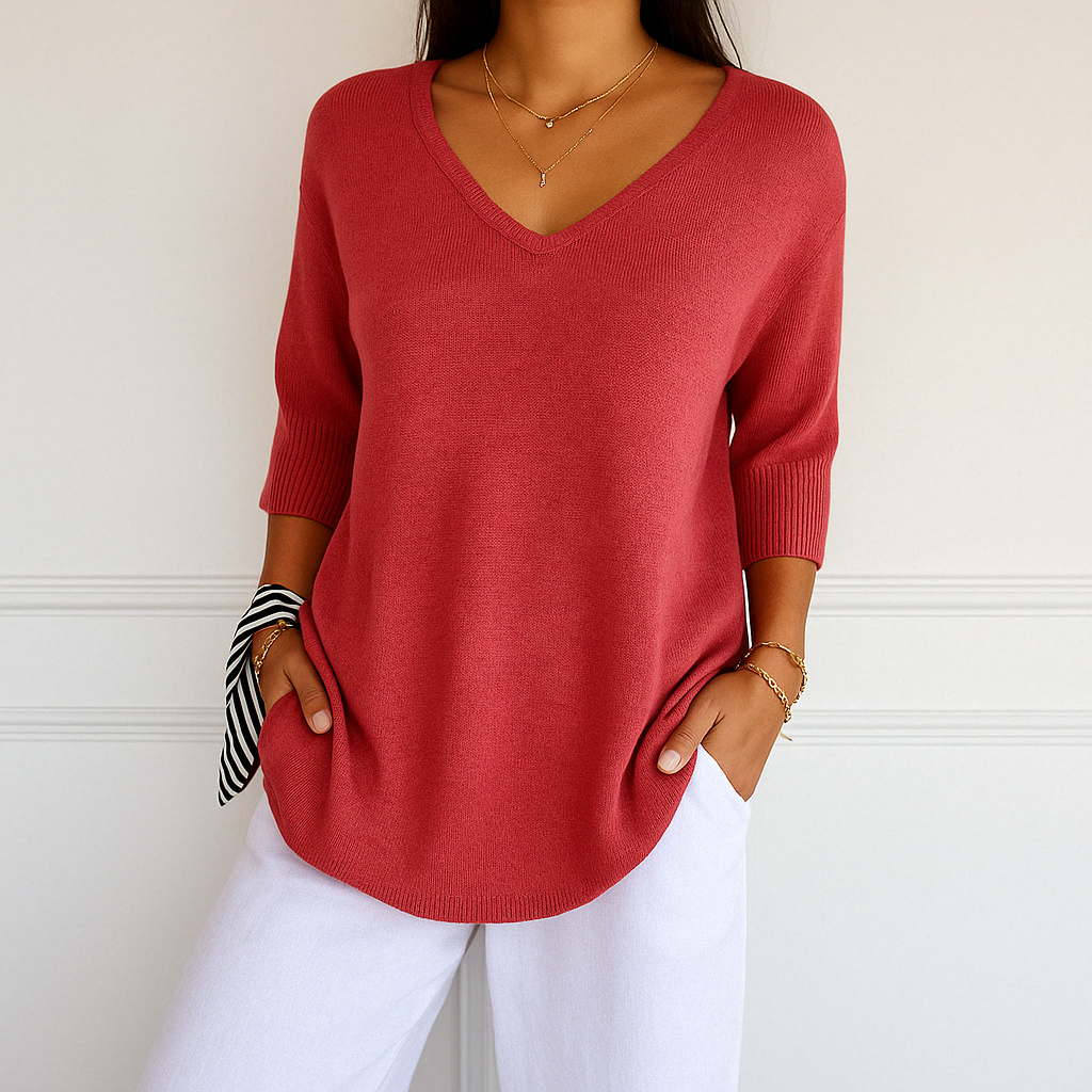 Josephine Women's V Neck Jumper – Fine Knit Soft Long Sleeve Lightweight Sweater