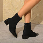 Penelope Women's Suede Ankle Boots – Patent Toe Block Heel Smart Casual Boots