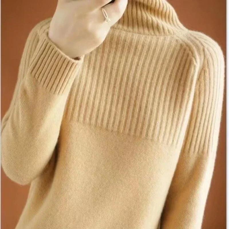 Aveline Women's Roll-Neck Jumper – Soft Ribbed Knit with Relaxed Hip-Length Fit
