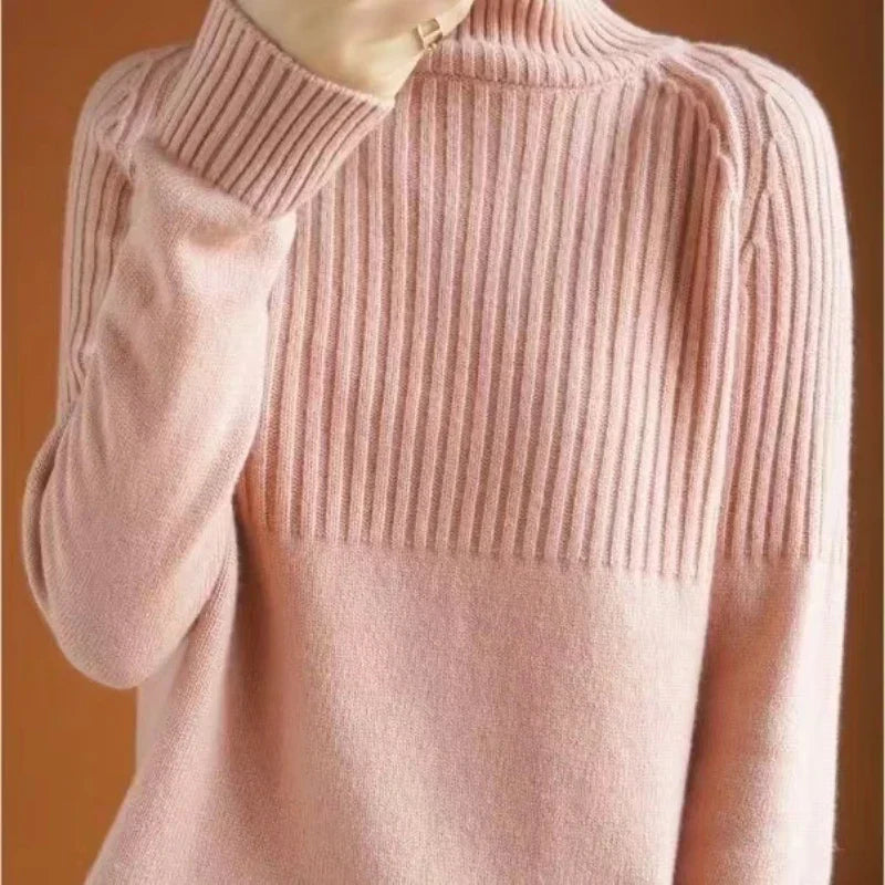 Aveline Women's Roll-Neck Jumper – Soft Ribbed Knit with Relaxed Hip-Length Fit