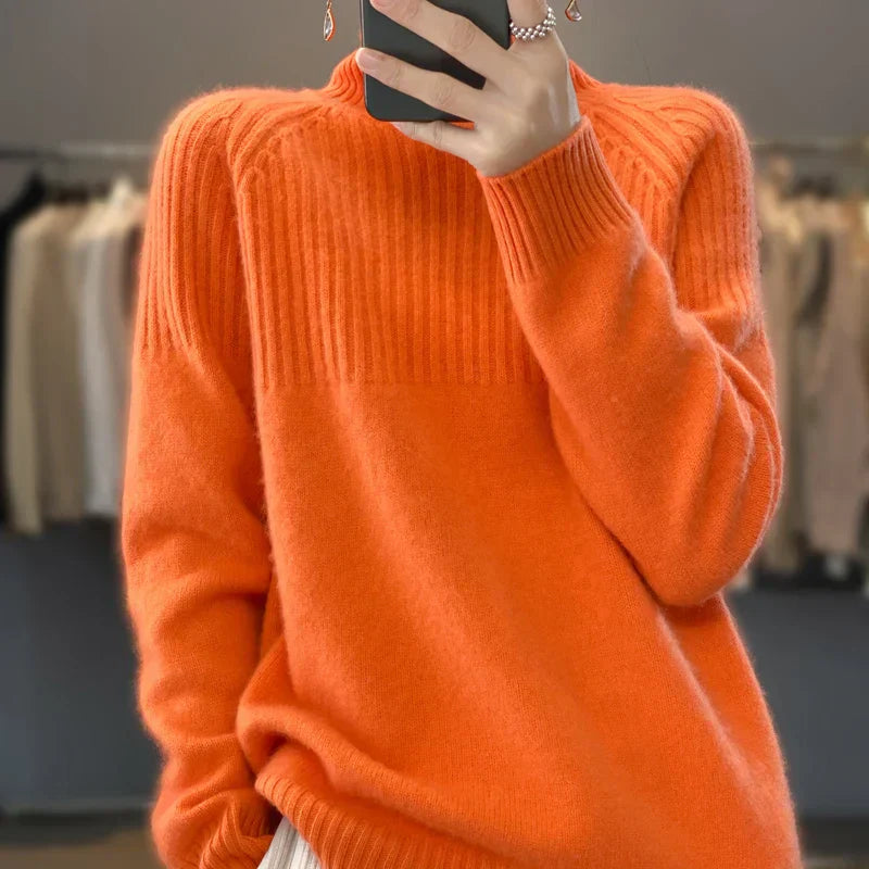 Aveline Women's Roll-Neck Jumper – Soft Ribbed Knit with Relaxed Hip-Length Fit