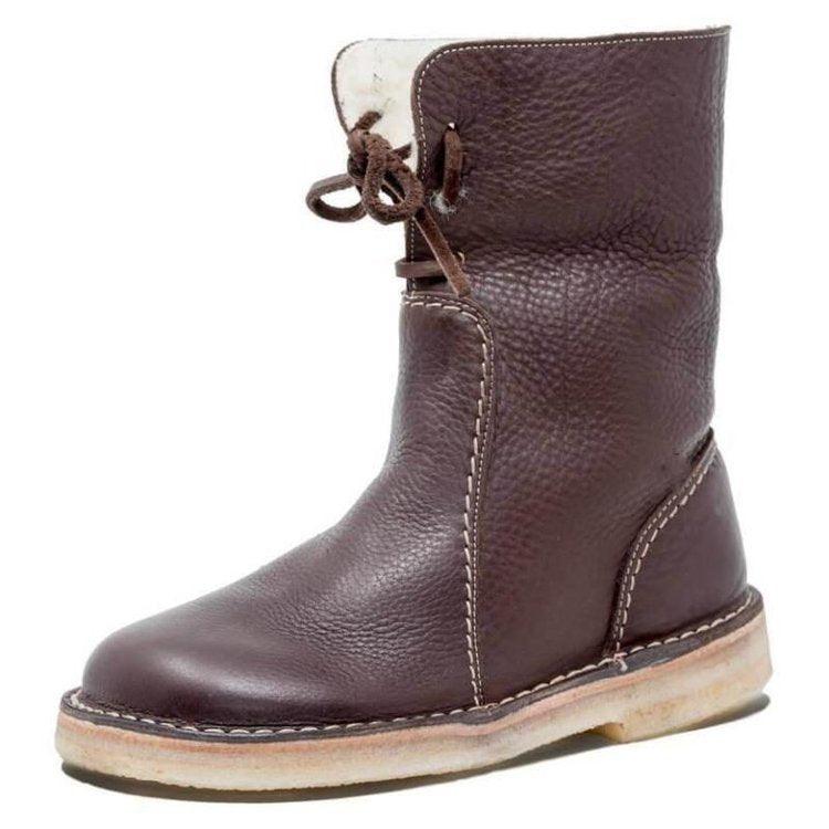Theresa Women's Winter Boots – Waterproof PU Leather Warm Wool Lined Ankle Boots