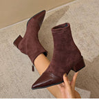 Penelope Women's Suede Ankle Boots – Patent Toe Block Heel Smart Casual Boots