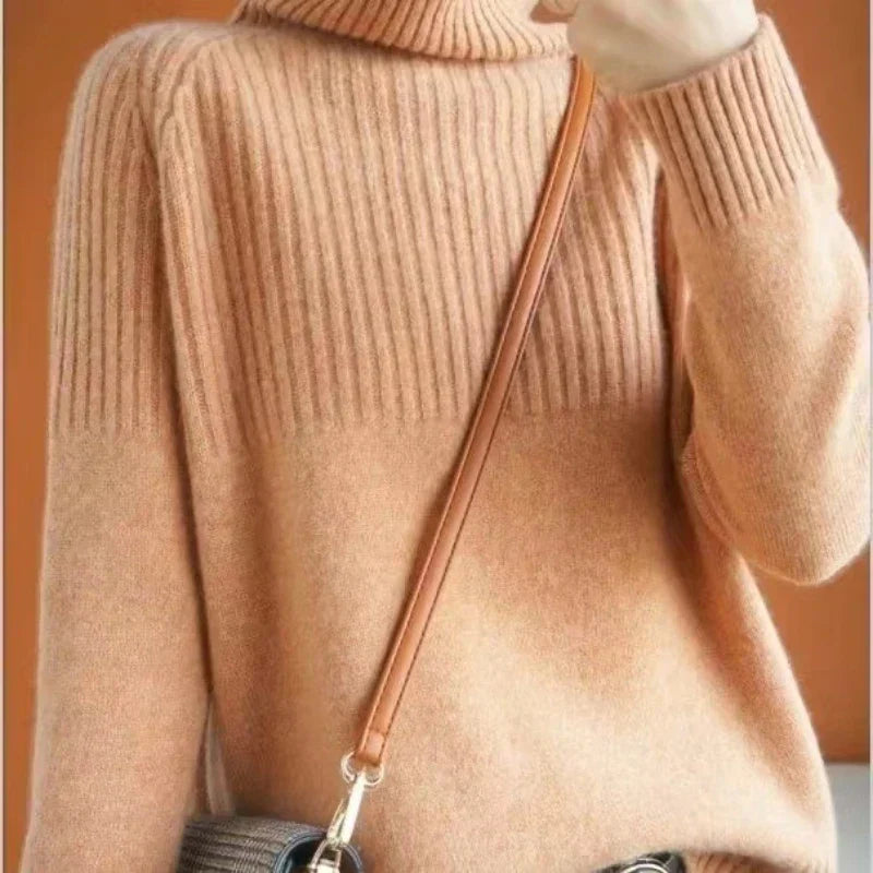 Aveline Women's Roll-Neck Jumper – Soft Ribbed Knit with Relaxed Hip-Length Fit