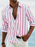 Oliver Men's Cotton Linen Shirt – Blue & White Striped Long Sleeve Summer Shirt
