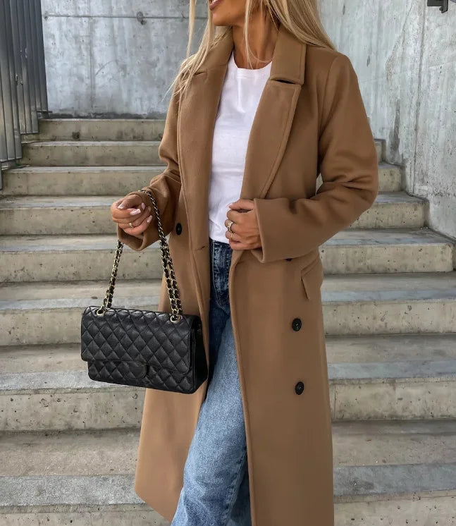 Henrietta Women's Wool Coat – Double Breasted Long Tailored Winter Overcoat