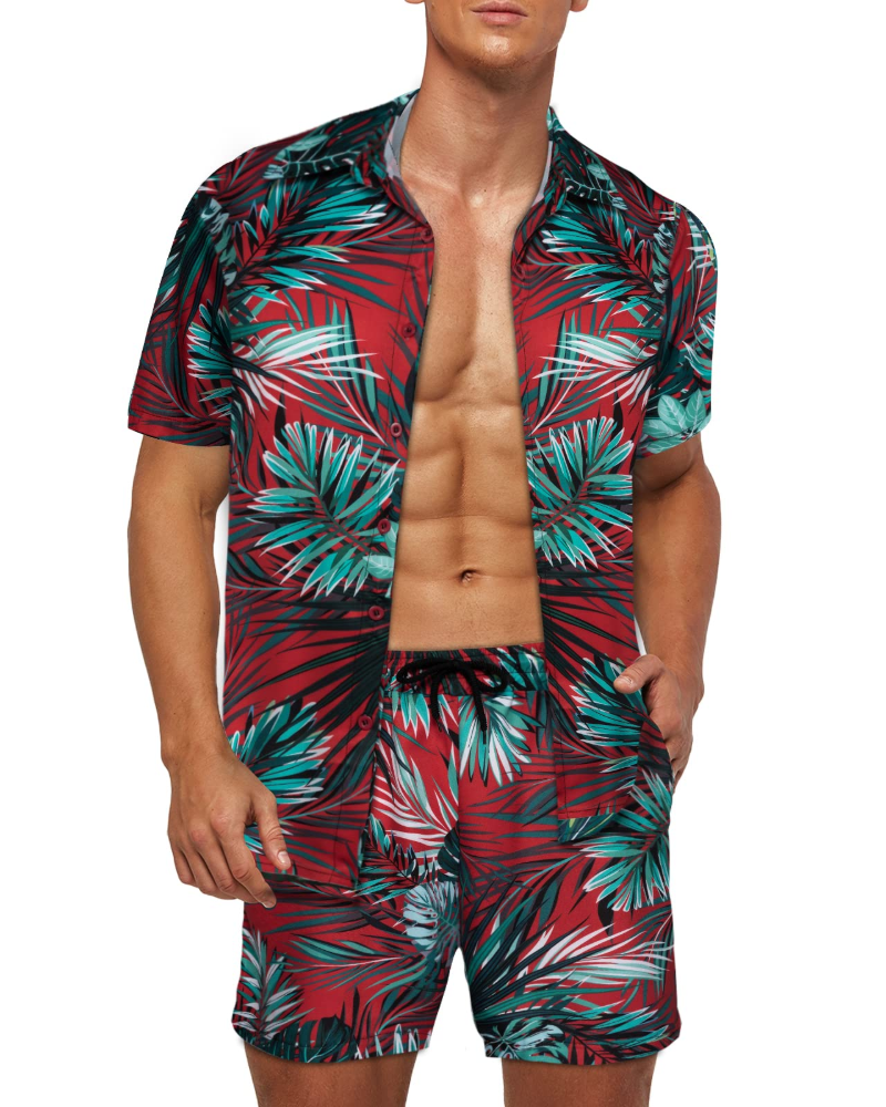 Miles Men's Hawaiian Shirt & Shorts Set – Tropical Print Casual Summer Co-Ord