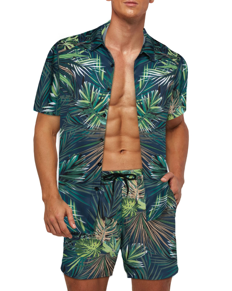 Miles Men's Hawaiian Shirt & Shorts Set – Tropical Print Casual Summer Co-Ord
