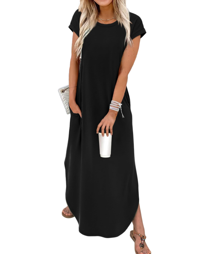 Elen Women's Maxi Dress – Crew Neck Cap Sleeve Casual Floral Summer Dress