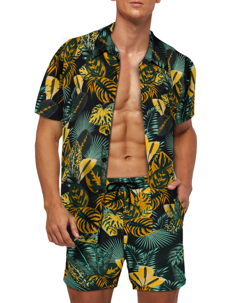 Miles Men's Hawaiian Shirt & Shorts Set – Tropical Print Casual Summer Co-Ord