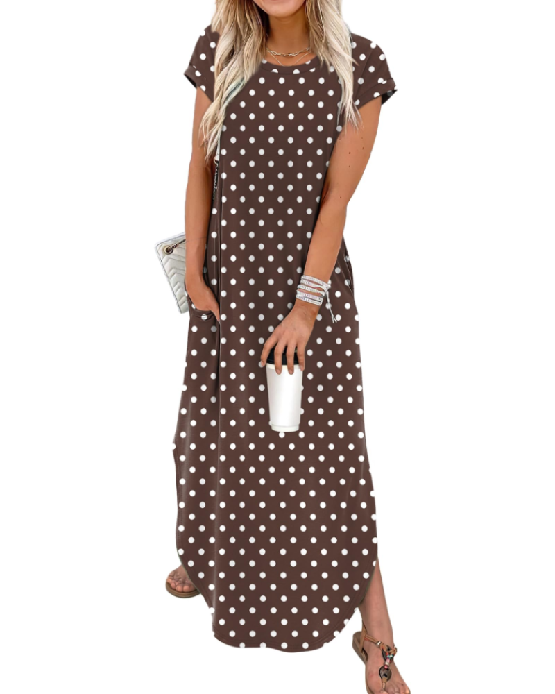 Elen Women's Maxi Dress – Crew Neck Cap Sleeve Casual Floral Summer Dress