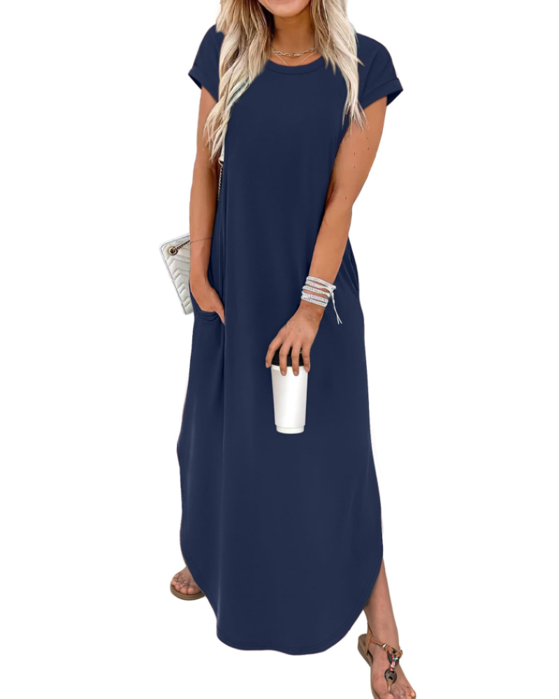 Elen Women's Maxi Dress – Crew Neck Cap Sleeve Casual Floral Summer Dress