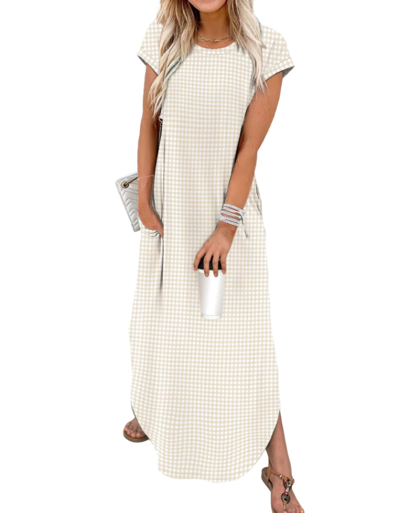 Elen Women's Maxi Dress – Crew Neck Cap Sleeve Casual Floral Summer Dress