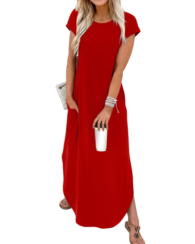 Elen Women's Maxi Dress – Crew Neck Cap Sleeve Casual Floral Summer Dress