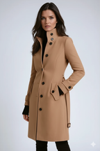 Claire Women's Trench Coat – Belted High Neck Elegant Winter Overcoat