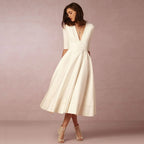 Rosalind Cotton Midi Dress – Fitted Round Neck Elegant Summer Dress