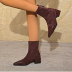 Penelope Women's Suede Ankle Boots – Patent Toe Block Heel Smart Casual Boots