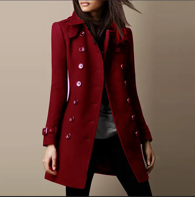 Ottilie Women's Long Wool Coat – Tailored Fit, Warm Lining & Elegant Design