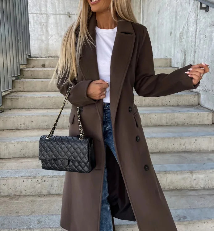 Henrietta Women's Wool Coat – Double Breasted Long Tailored Winter Overcoat