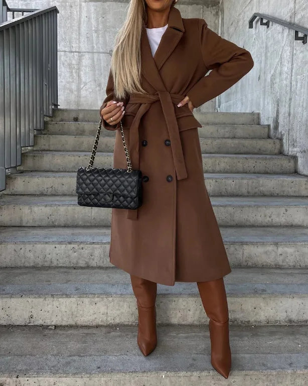 Henrietta Women's Wool Coat – Double Breasted Long Tailored Winter Overcoat