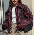 Averity Women's Faux Leather Bomber Jacket – Relaxed Oversized Fit & Ribbed Cuffs