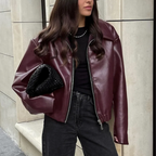 Averity Women's Faux Leather Bomber Jacket – Relaxed Oversized Fit & Ribbed Cuffs