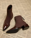 Penelope Women's Suede Ankle Boots – Patent Toe Block Heel Smart Casual Boots