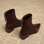 Penelope Women's Suede Ankle Boots – Patent Toe Block Heel Smart Casual Boots