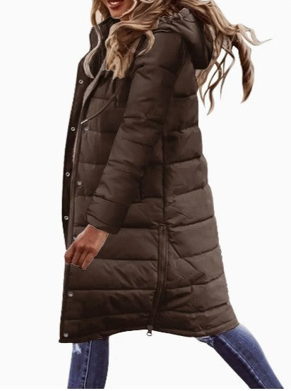 Rowena Women's Long Puffer Coat – Adjustable Hood, Two-Way Zip & Deep Pockets