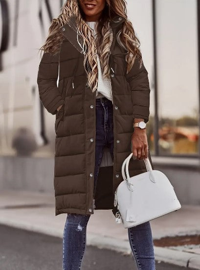 Rowena Women's Long Puffer Coat – Adjustable Hood, Two-Way Zip & Deep Pockets