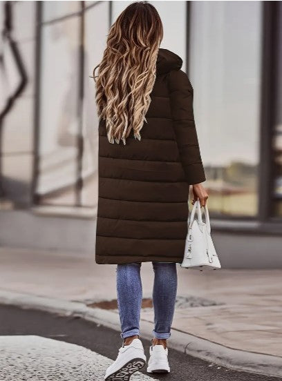 Rowena Women's Long Puffer Coat – Adjustable Hood, Two-Way Zip & Deep Pockets