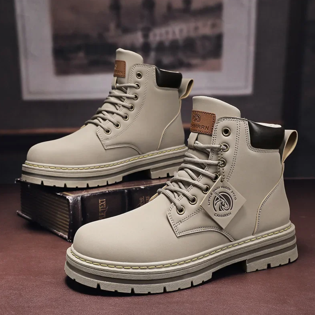 Oswin Men's Leather Lace-Up Boots – Padded Lining & Slip-Resistant Rubber Sole