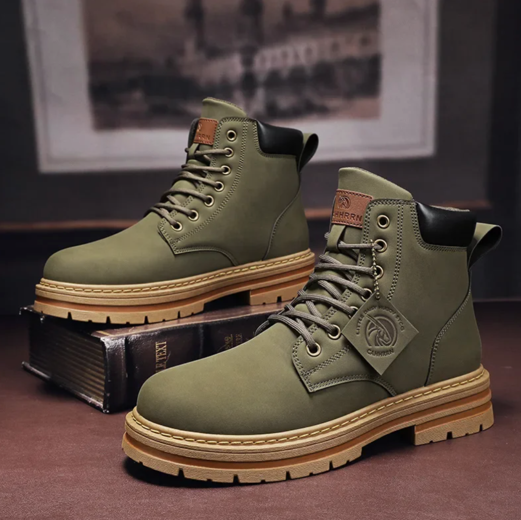Oswin Men's Leather Lace-Up Boots – Padded Lining & Slip-Resistant Rubber Sole