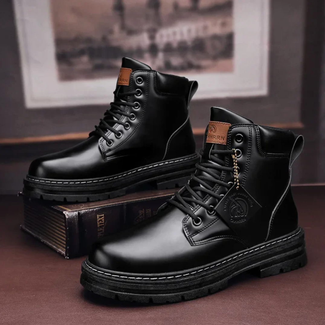 Oswin Men's Leather Lace-Up Boots – Padded Lining & Slip-Resistant Rubber Sole