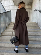 Briony Women's Long Trench Coat – Double Breasted Belted Winter Overcoat