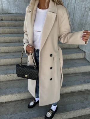 Briony Women's Long Trench Coat – Double Breasted Belted Winter Overcoat