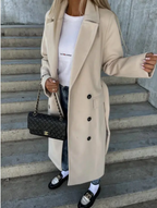 Briony Women's Long Trench Coat – Double Breasted Belted Winter Overcoat