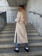 Briony Women's Long Trench Coat – Double Breasted Belted Winter Overcoat