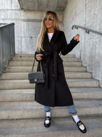 Briony Women's Long Trench Coat – Double Breasted Belted Winter Overcoat