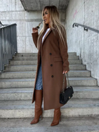 Briony Women's Long Trench Coat – Double Breasted Belted Winter Overcoat