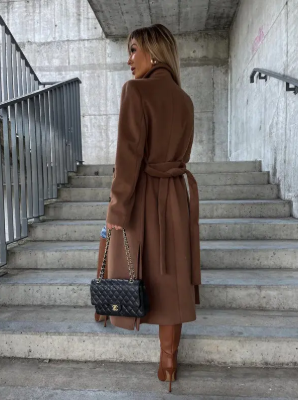 Briony Women's Long Trench Coat – Double Breasted Belted Winter Overcoat