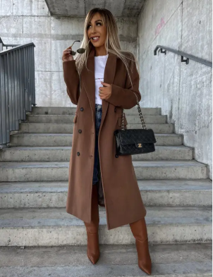Briony Women's Long Trench Coat – Double Breasted Belted Winter Overcoat