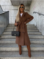 Briony Women's Long Trench Coat – Double Breasted Belted Winter Overcoat